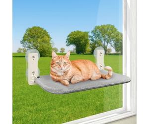 PUPAGREE Perchoir de fenêtre Pliable sans Fil pour Chat - Hamac pour fenêtre et Mur - avec 4 ventouses - Cadre Robuste pour fenêtres en Verre et Murs intérieurs - Gris - Taille L