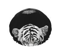 Pupille bleue Tigre blanc,Bonnet de douche/bonnet de nuit double couche imperméable et élastique, bonnet de bain réutilisable