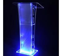 Pupitre à LED en acrylique - Pupitre transparent pour église, mariage, salle de classe et conférence - Pupitre parlant avec surface de lecture et étagère de rangement pour présentations