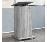 Pupitre à roulettes avec plateau pivotant, tiroir et 2 compartiments, gris sonoma 55 x 55 x 107 cm, pour bureau, présentation, maison, design robuste en bois