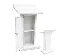 Pupitre de Conférence en Acier avec Armoire Verrouillable, Hauteur 118,7 cm | Podium de Présentation avec Plan Incliné Large, Rangement à 2 Niveaux, Acier Galvanisé et Finition Peinture Cuite(White)