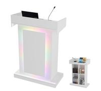 Pupitre de Conférence, Lutrin / pupitre debout Comptoir d'accueil Professionnel Bureau d'accueil avec LED à 16 couleurs de Stockage pour Présentation Réception Bureau École Église Restaurant, Blanc