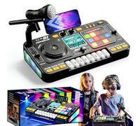 Pupitre de DJ pour enfants, table de mixage DJ, table de mixage DJ, contrôleur DJ portable avec microphone réglable et effets de lumière dynamiques, cadeau pour débutants de DJ garçons et filles de 3