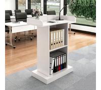 Pupitre de Tribune, pupitre d'église sur Pied,Blanc | avec large surface de lecture, armoire de rangement et tiroir, multifonction, pour salle de onférence et événements