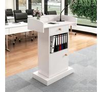 Pupitre de Tribune, pupitre d'église sur Pied,White+Door | avec large surface de lecture, armoire de rangement et tiroir, multifonction, pour salle de onférence et événements