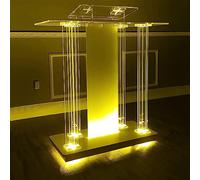 Pupitre d'église portable avec éclairage LED - 101,6 cm en acrylique transparent, podium réglable pour services de culte et événements, design moderne, assemblage facile, idéal pour bureau d'accueil