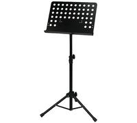 Pupitre d'orchestre noir métal noir pliable plateau perforé démontable raccord tube hauteur 67 x 120 cm