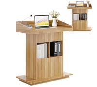 Pupitre en bois avec tiroirs - Podium parlant polyvalent pour églises, salles de classe et conférences, rangement à trois couches (80 x 50,8 cm, couleur bois d'origine)
