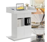 Pupitre en bois blanc avec tiroirs - Rangement à trois niveaux pour églises, salles de classe et conférences - 100,1 x 50,8 cm - Idéal pour les discours et les présentations