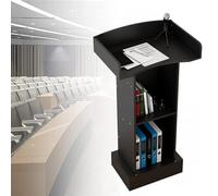 Pupitre en bois noir pour conférences et présentations, lutrin de salle de classe avec rangement, pupitre professionnel pour orateurs, podium au sol pour événements et réceptions de bienvenu