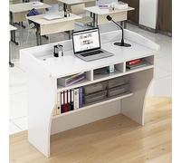 Pupitre moderne en bois avec microphone et rangement 120 cm - Idéal pour les églises, les écoles et les séminaires - Bureau de réception élégant avec gestion des câbles