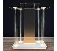 Pupitre Transparent Acrylique avec Roues - Chaire de Église, Podium LED 15 Couleurs pour Concert, Conférence, Mariage, Salle de Classe
