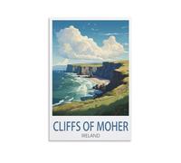 PuPLuM Affiches de voyage vintage de falaises de Moher Irlande - 40 x 60 cm - Affiches sur toile pour décoration d'intérieur : salon