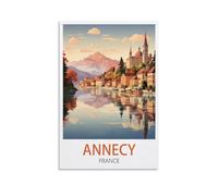 PuPLuM Annecy France - Poster vintage de voyage sur toile pour décoration d'intérieur, salon, coucher de soleil (40 x 60 cm)