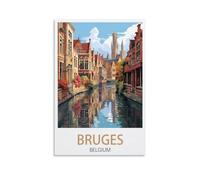 PuPLuM Bruges Affiche vintage sur toile pour décoration d'intérieur : salon, décoration d'intérieur, paysage de Belgique (20 x 30 cm)