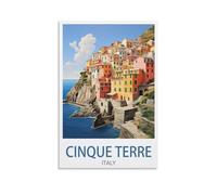 PuPLuM Cinque Terre Affiche vintage sur toile pour décoration d'intérieur : Italie - Motif côte - 20 x 30 cm
