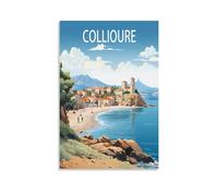 PuPLuM Collioure Poster vintage sur toile pour décoration d'intérieur : paysage de la côte française, 20 x 30 cm