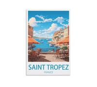 PuPLuM Poster de voyage vintage Saint Tropez France - Impression sur toile pour décoration d'intérieur : salon - 30 x 45 cm