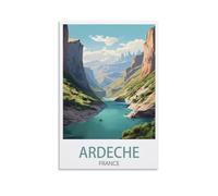 PuPLuM Poster de voyage vintage sur toile du lac de l'Ardèche - 40 x 60 cm - Décoration murale pour salon