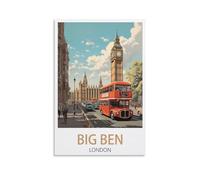 PuPLuM Poster vintage Big Ben Londres sur toile pour décoration d'intérieur : salon, 30 x 45 cm