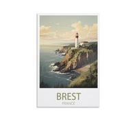 PuPLuM Poster vintage de voyage phare de Brest France - 30 x 45 cm - Affiches sur toile pour décoration d'intérieur : salon