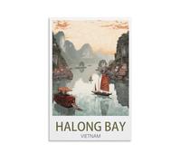 PuPLuM Poster vintage sur toile de la baie d'Halong Vietnam - Décoration murale pour salon - 20 x 30 cm