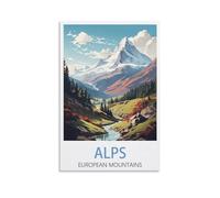 PuPLuM Poster vintage sur toile de peintures pour décoration d'intérieur : montagnes européennes des Alpes (20 x 30 cm)