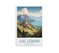 PuPLuM Poster vintage sur toile représentant le lac Leman Suisse, décoration murale pour salon, décoration d'intérieur, 20 x 30 cm
