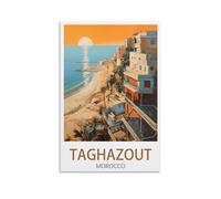 PuPLuM Poster vintage sur toile Taghazout du Maroc pour décoration d'intérieur : salon, plage, 30 x 45 cm