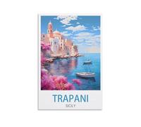 PuPLuM Trapani Poster vintage sur toile pour décoration d'intérieur : Sicile - Motif côte - 20 x 30 cm