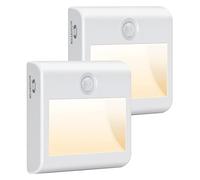 Pupow Veilleuse LED Pile [Lot de 2], avec Détecteur Mouvement, AUTO/ON/OFF, Enfant 4000K Blanc Natural, Lampe Placard Adhésive pour Couloir, Escalier, Cuisine, Penderie, Armoire, (LD064-WH)