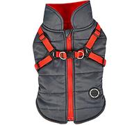 Puppia Manteau Chien de Haute Qualité pour Les Petits et Moyens Chiens - Imperméable et doublé de Polaire pour Une Chaleur Confortable - Manteau Chien avec Harnais, Gris, L