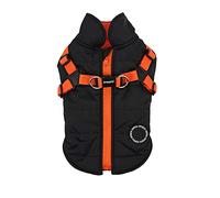 Puppia Manteau pour Chien de Petite et Moyenne Taille - Imperméable et doublé en Polaire pour Une Chaleur agréable - Manteau pour Chien avec Harnais - Noir/Orange - M