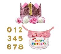 Puppy Birthday Decorations - Pet Party Set | 15x12cm Adjustable Bib Collar with Hat, Fabric Material Outfit with Number Design, Cute Pet Accessories for Dog, Cat, Small Animal