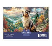 Puppy Courir 1000 Pièces Aquarelle Puzzle Mont des bergers australiens pour Adultes De Jeu pour Adultes Parfaitpourla Détente Paysagedes QuatreSaisons 38x26cm/1000pcs