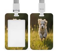 Puppy Crossing The Grass Porte-badge transparent avec lanière amovible - Pochette verticale en plastique rigide pour sécuriser les cartes d'identité de travail, cartes de crédit pour bureau, usine
