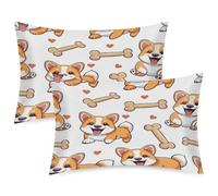 Puppy Dog Bone Love Heart Pillowcases Set of 2 Invisible Zipper Cushion Case Polyester Pillows Protectors for Tent Bed Garden 40X60Cm