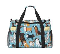 Puppy Doodles Sac de voyage avec fermetures éclair et poignées, grand sac de sport pliable pour vacances en famille, Noir , Taille unique
