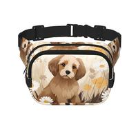 Puppy in the Flowers Sac à bandoulière de voyage Fitness Sac banane tendance et décontracté Sac banane carré double couche Noir Taille unique, Noir/blanc, One Size