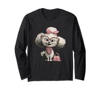Puppy Kawaii Lunettes Léopard Rose Portrait Graphique Pet Manche Longue