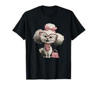 Puppy Kawaii Lunettes Léopard Rose Portrait Graphique Pet T-Shirt