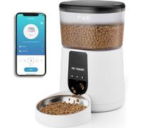 PUPPY KITTY Distributeur Croquettes Chat Automatique, 2.4G WiFi 4L Distributeur Croquettes Chat & Chien, Connecté App, Enregistrement Vocal 10S, 1-10 Repas par Jour (Blanc)