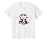 Puppy Love Forever : Adorable Couple de Chiens en Forme de cœur T-Shirt, Enfant, Blanc, 4 Ans