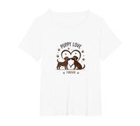 Puppy Love Forever : Adorable Couple de Chiens en Forme de cœur T-Shirt, Femme Grandes Tailles, Blanc, 1X