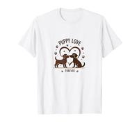 Puppy Love Forever : Adorable Couple de Chiens en Forme de cœur T-Shirt, Homme, Blanc, 6XL