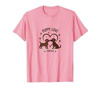 Puppy Love Forever : Adorable Couple de Chiens en Forme de cœur T-Shirt, Homme, Rose, L