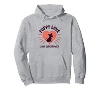 Puppy Love is My Superpower Cœur pour Amoureux des Chiens Sweat à Capuche, Unisexe pour Adultes, Gris Chiné, M