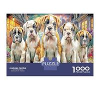 Puppy Row 1000 Pièces Puzzle Classique en Carton Extra Épais pour Améliorer La Concentration Three Boxer Puppies Playful idéal pour Les Loisirs À La Maison Et Les Cadeaux De Pendaison De Crémaillère