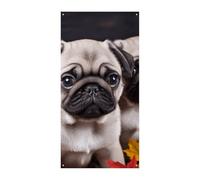Puppys Carlin Couverture de Porte Bannière 90 x 180 cm Bannière de Fête Panneau de bienvenue Saisonnier Décoration verticale À Suspendre Pour Porche Entrée Jardin Décor
