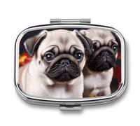 Puppys Pilulier carlin avec 2 compartiments, pilulier carré portable pour vitamines, sac à main et voyage